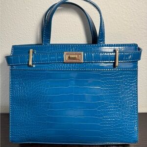 Fashion Nova Blue Crossbody Bag with Croc Embossing